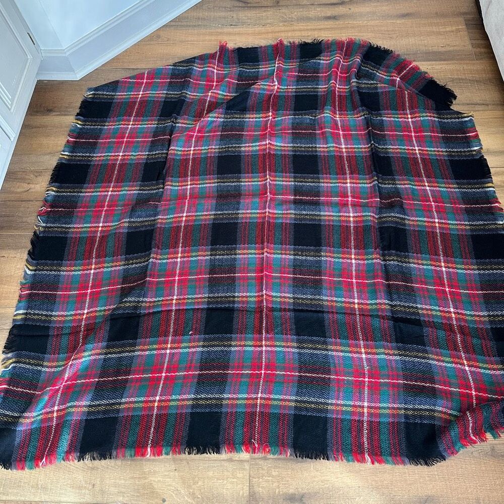 Plaid Blanket Scarf Womens Wrap Square Oversized Black Red Cottagecore Cozy